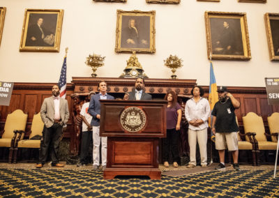 July 6, 2018: Senator Street joined Lt. Governor Mike Stack, families and William Harris, son of William Smith, a 74 year old senior whose life sentence was recently commuted by the Board of Pardons after serving 47 years behind bars.