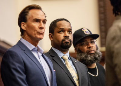July 6, 2018: Senator Street joined Lt. Governor Mike Stack, families and William Harris, son of William Smith, a 74 year old senior whose life sentence was recently commuted by the Board of Pardons after serving 47 years behind bars.